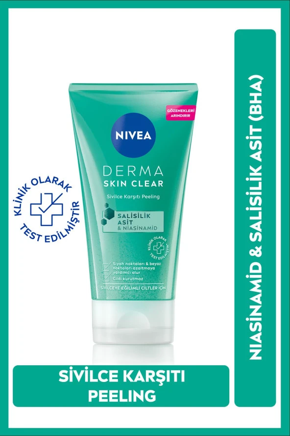 NİVEA Derma Skin Clear Sivilce Karşıtı Yüz Temizleyici Peeling 150 Ml, Salisilik Asit (Bha)