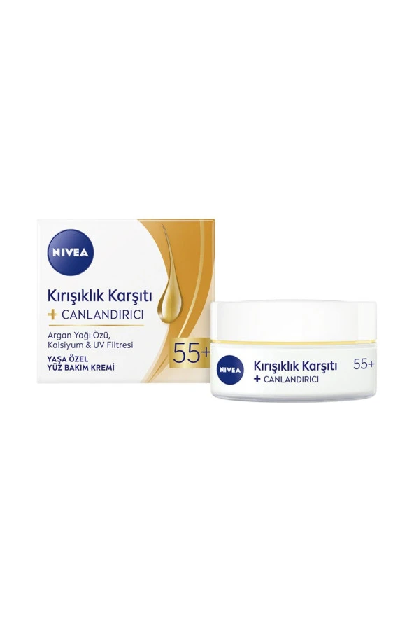 NİVEA Kırışıklık Karşıtı +Canlandırıcı Yüz Bakım Kremi Yaş 55 + 50Ml,Argan Yağı Ve Kalsiyum İçerir