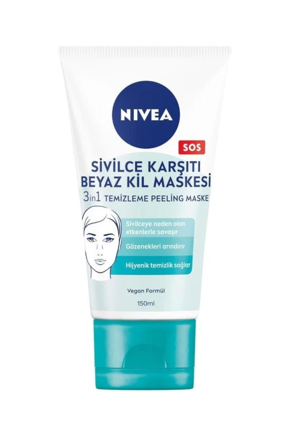 NİVEA Sivilce Karşıtı 3Ü1 Arada Beyaz Kil Maskesi, Yüz Temizleyici, Peeling, Maske 150Ml - 2