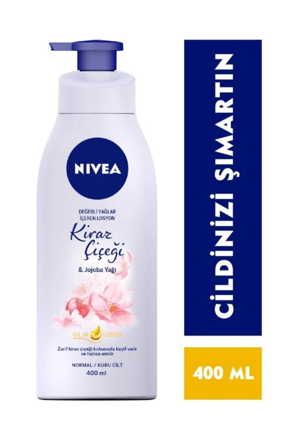 NİVEA Değerli Yağlar İçeren Nemlendirici Vücut Losyonu 400Ml, Kiraz Çiçeği Ve Jojoba Yağı