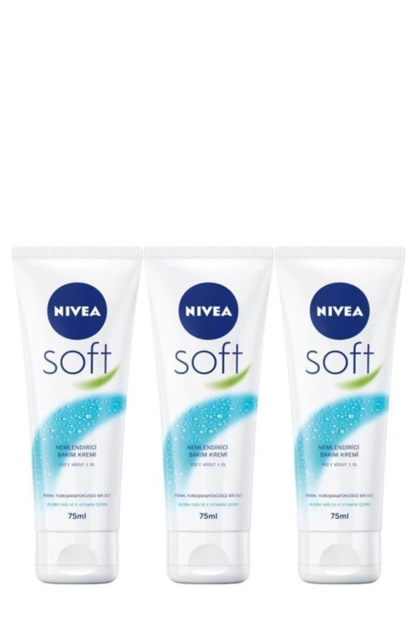 NİVEA Soft Bakım Kremi 75 Ml X3 Adet ,Nemlendirici Bakım Kremi, Yüz, Vücut, El, Jojoba Yağı Ve E Vitamini