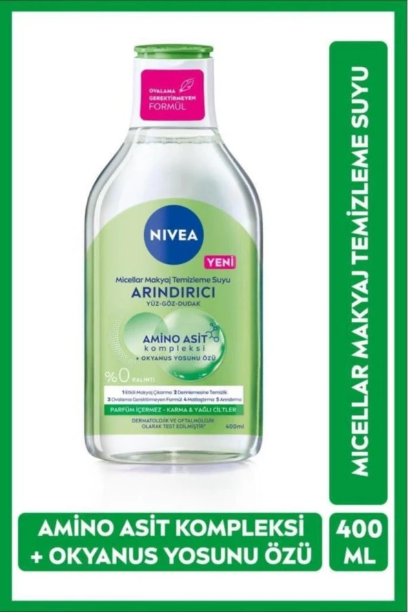 NİVEA Micellar Makyaj Temizleme Suyu Amino Asit Ve Arındırıcı Okyanus Yosunu Özü 400 Ml, Yüz,Göz Ve