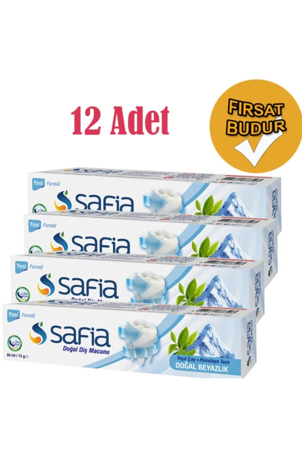 SAFİA Diş Macunu 75 Gr Yeşilçay + Himalaya Tuzu Komple Helal Merka X 12 Adet