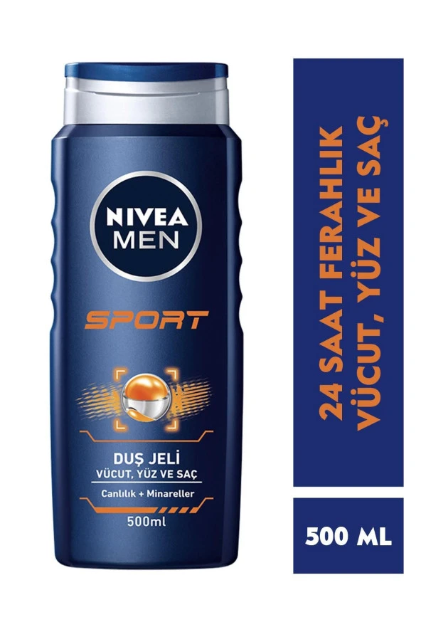 NİVEA Men Erkek Banyo Ve Duş Jeli Sport  500 Ml, Vücut,Yüz Ve Saç İçin,24 Saat Ferahlık