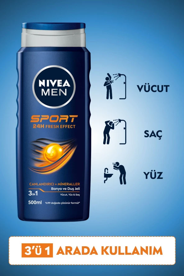 NİVEA Men Erkek Banyo Ve Duş Jeli Sport  500 Ml, Vücut,Yüz Ve Saç İçin,24 Saat Ferahlık - 2