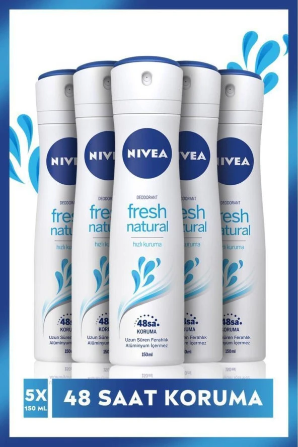 NİVEA Kadın Sprey Deodorant Fresh Natural 48 Saat Deodorant Koruması 150Ml X 5 Adet