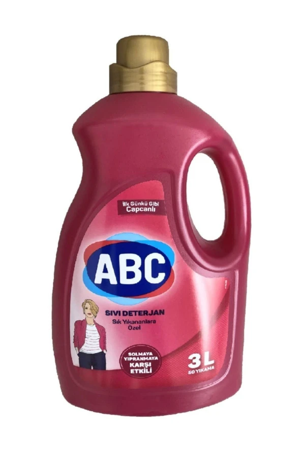 ABC Sık Yıkanan Çamaşırlara Özel Solmaya Yıpranmaya Karşı Sıvı Deterjan 3000 Ml X 4 Adet