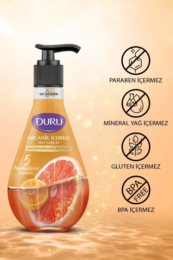DURU Organik Içerikli Mandalina & Greyfurt Sıvı Sabun 3X500Ml - 2