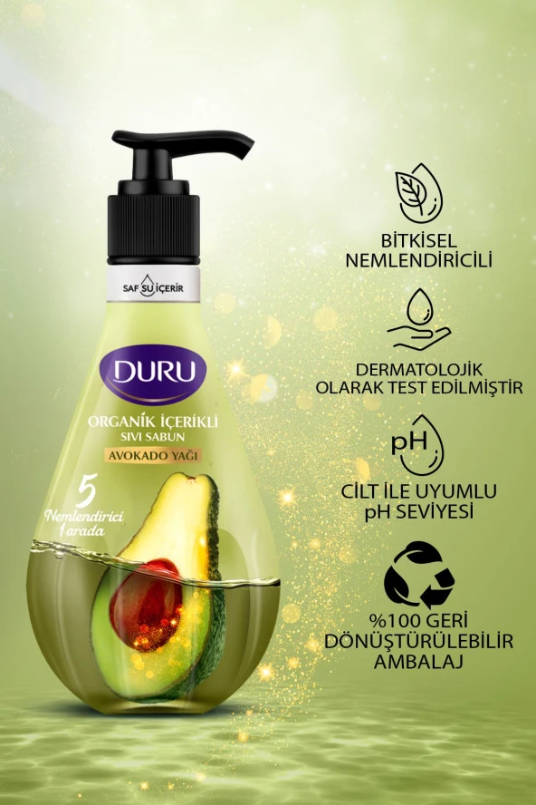 DURU Organik I?Çerikli Avokado Sıvı Sabun 3X500Ml