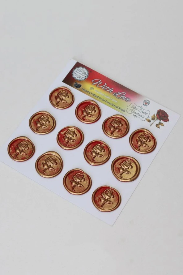 Mühürcüm Red Gold Rosebuds 12 Adet 3D Hazır Kendinden Yapışkanlı Sticker Mühür RM2105