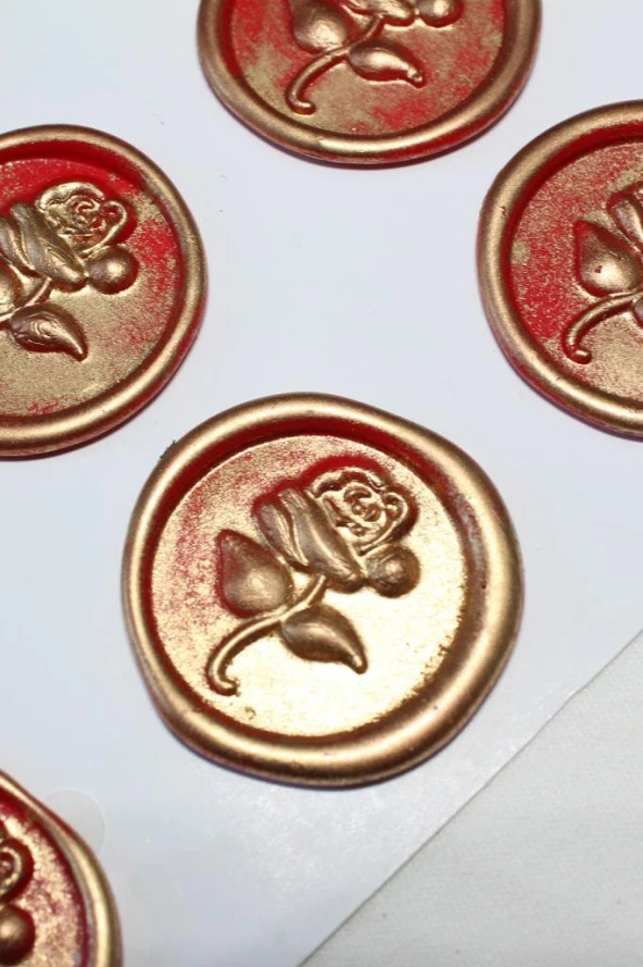 Mühürcüm Red Gold Rosebuds 12 Adet 3D Hazır Kendinden Yapışkanlı Sticker Mühür RM2105 - 2