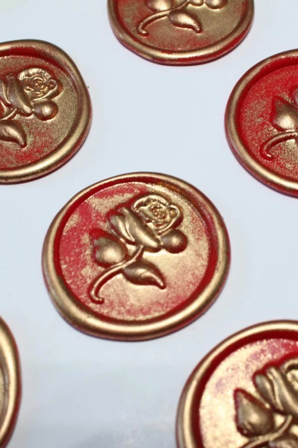 Mühürcüm Red Gold Rosebuds 12 Adet 3D Hazır Kendinden Yapışkanlı Sticker Mühür RM2105 - 3