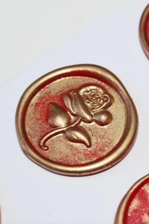 Mühürcüm Red Gold Rosebuds 12 Adet 3D Hazır Kendinden Yapışkanlı Sticker Mühür RM2105 - 4