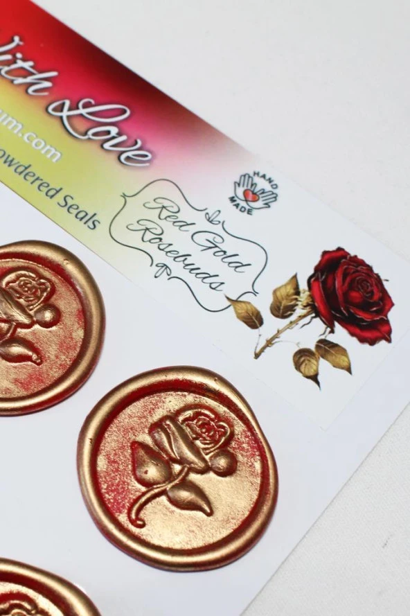 Mühürcüm Red Gold Rosebuds 12 Adet 3D Hazır Kendinden Yapışkanlı Sticker Mühür RM2105 - 6