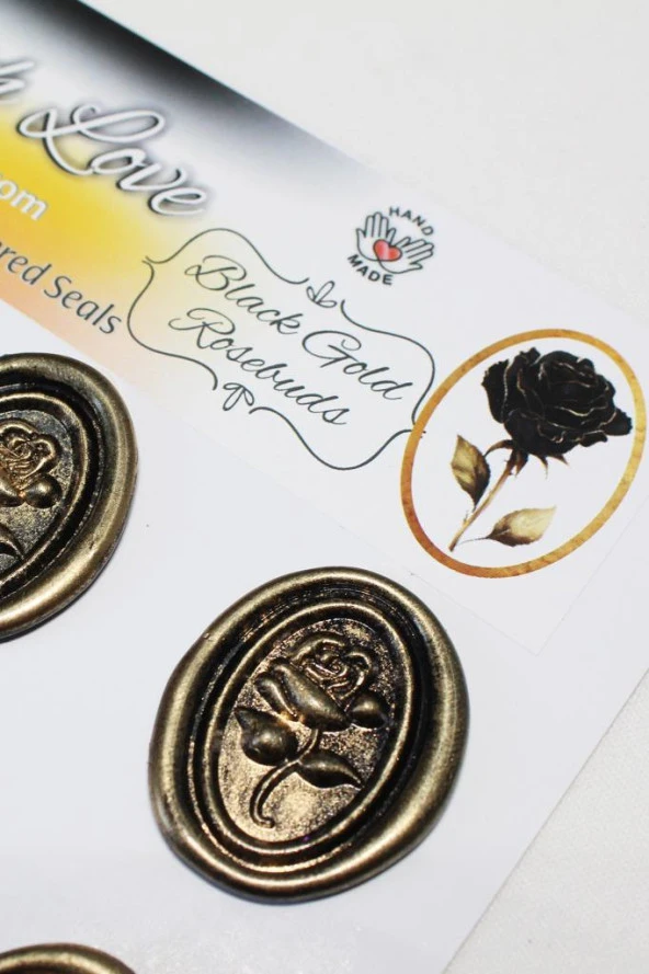 Mühürcüm Black Gold Rosebuds 12 Adet 3D Hazır Kendinden Yapışkanlı Sticker Mühür RM2106 - 4