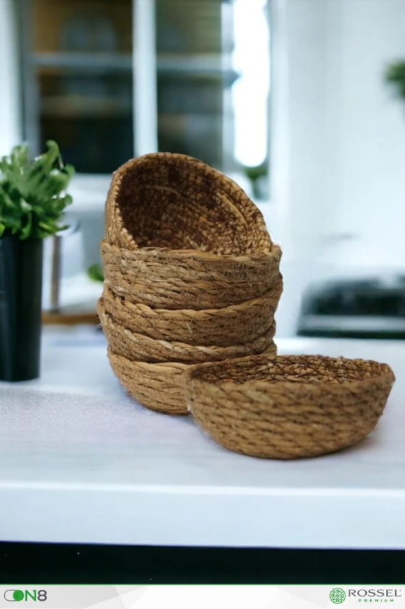 Rossel Premium Altılı Hasır Kase-Süs-Sunumluk-Sepet-30367