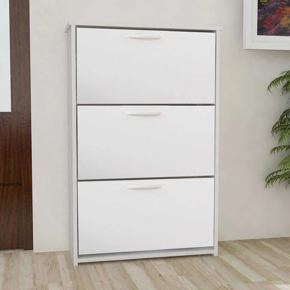 Modilayn TRIPLEX Kapıönü 3 Katlı Düşer Kapak Beyaz Ayakkabılık, Ayakkabı Dolabı, Beyaz - 3