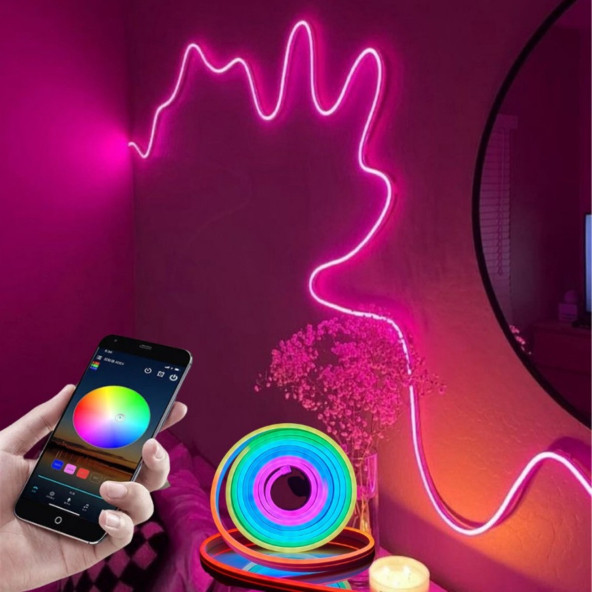 NEON RGB LED - MOBİL KONTROL - App - Full Renk -  - 2,5 Metre