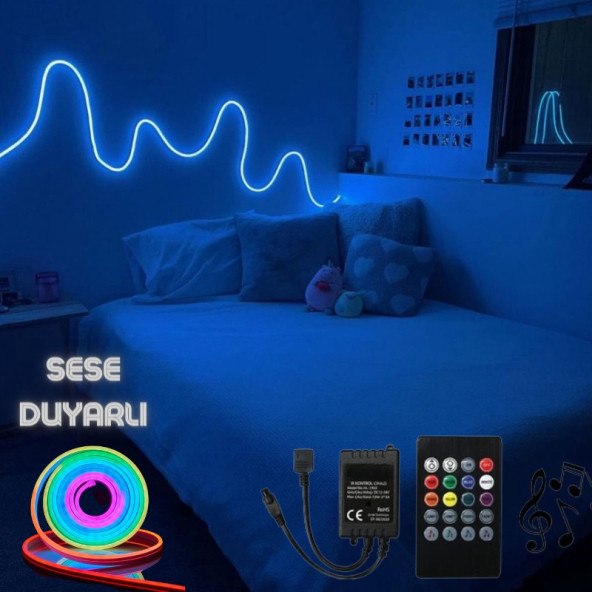 Neon Rgb Led - Sese Müziğe Duyarlı Kumandalı -çok Renkli - 2,5 Metre -