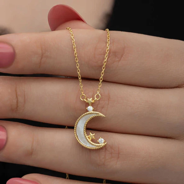 Gümüş Gold Ay Yıldız Kadın Kolye