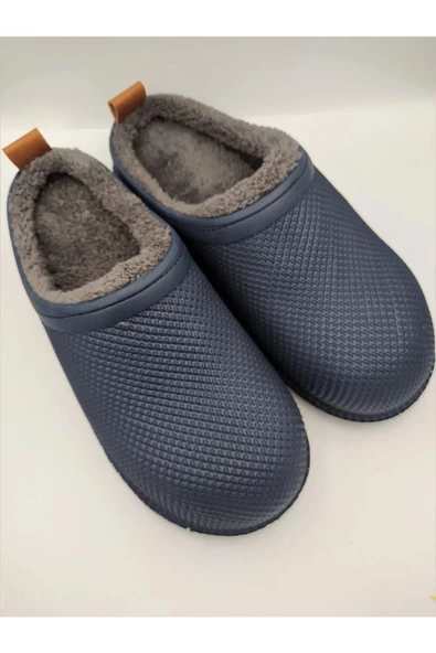 Gezer Kışlık Islak Zemin Erkek Terlik Önü Kapalı Tüylü Lacivert - Resim 2