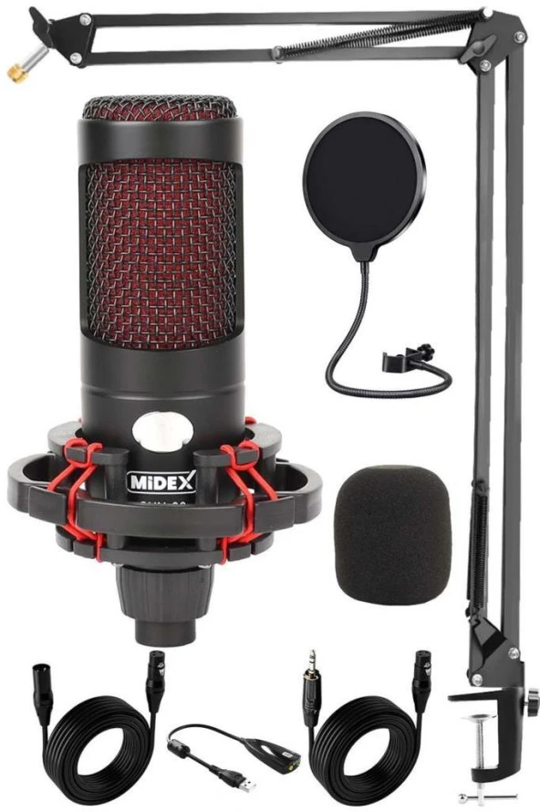 Midex CXN-30 Paket-1 Condenser Mikrofon Stand Pop Filtre Seti