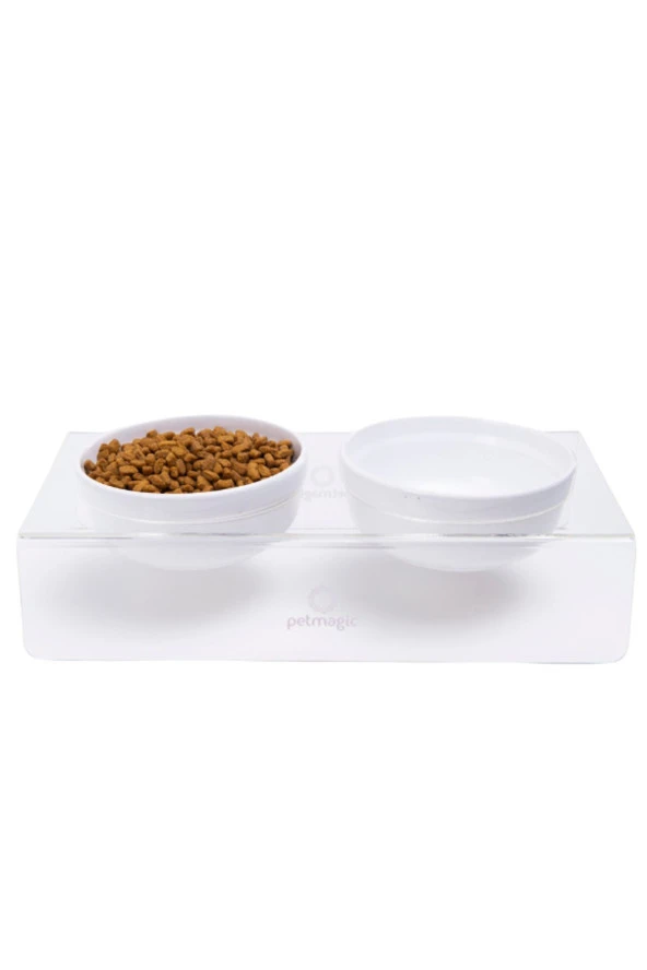 PetMagic Akrilik Beyaz Seramik Kaseli Kedi Mama Su Kabı-Spectrum Yavru Kedi Malt Hediyeli! - 4
