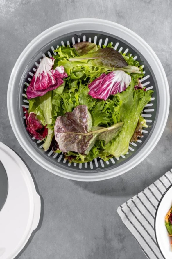 Flora Pratik Salata ve Sebze Kurutucu 4,5 Litre, Meyve Sebze Marul Yeşillik Yıkama Kurutma Kabı Antrasit - 4