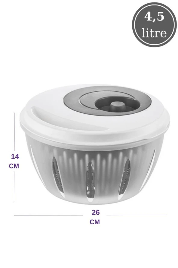 Flora Pratik Salata ve Sebze Kurutucu 4,5 Litre, Meyve Sebze Marul Yeşillik Yıkama Kurutma Kabı Antrasit - 2