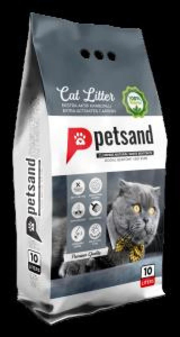 Petsand Aktif Karbonlu Topaklaşan Bentonit Kedi Kumu 10 L