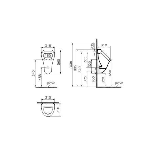 VitrA Arkitekt Beyaz Arkadan Su Girişli Pisuvar 6201L003-0199 - 2