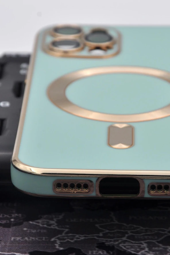 iPhone 12 Pro Uyumlu MagSafe Özellikli Lens Korumalı Renkli Kılıf Mint Yeşili - Resim 4