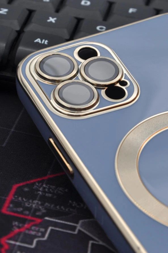 iPhone 12 Pro Uyumlu MagSafe Özellikli Lens Korumalı Renkli Kılıf Mavi - Resim 2