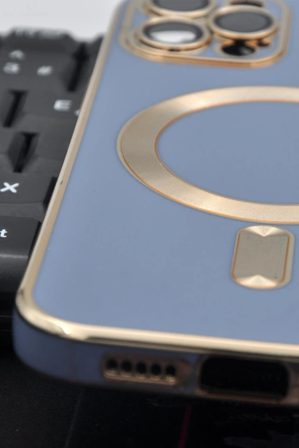 iPhone 12 Pro Uyumlu MagSafe Özellikli Lens Korumalı Renkli Kılıf Mavi - Resim 6