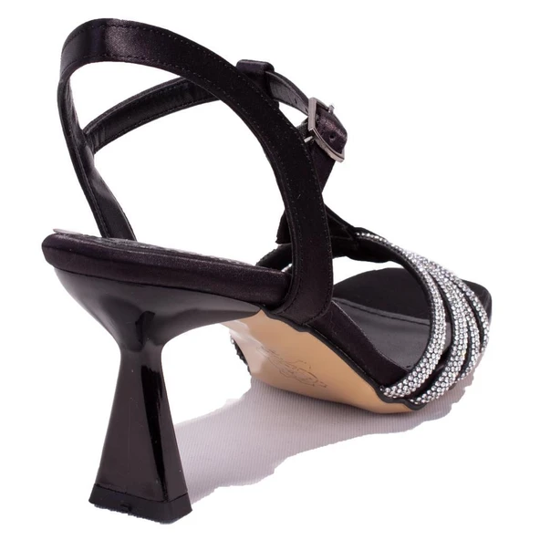 Dagoster DZA07-1125051C Siyah Saten Taşlı Abiye Topuklu Kadın Ayakkabı - 4