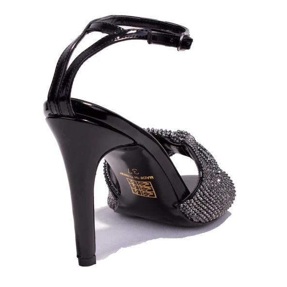 Dagoster DZA07-1240925C Siyah Ayna Taşlı Abiye Topuklu Kadın Ayakkabı - 4