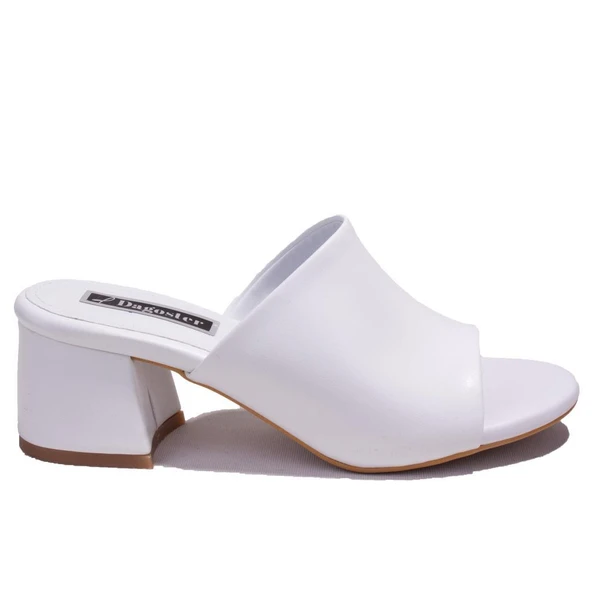 Dagoster DZA07-811304C Beyaz Klasik Topuklu Kadın Terlik - 2