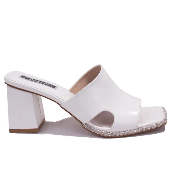 Dagoster DZA07-1136745C Beyaz Rugan Klasik Taşlı Topuklu Kadın Terlik - 2