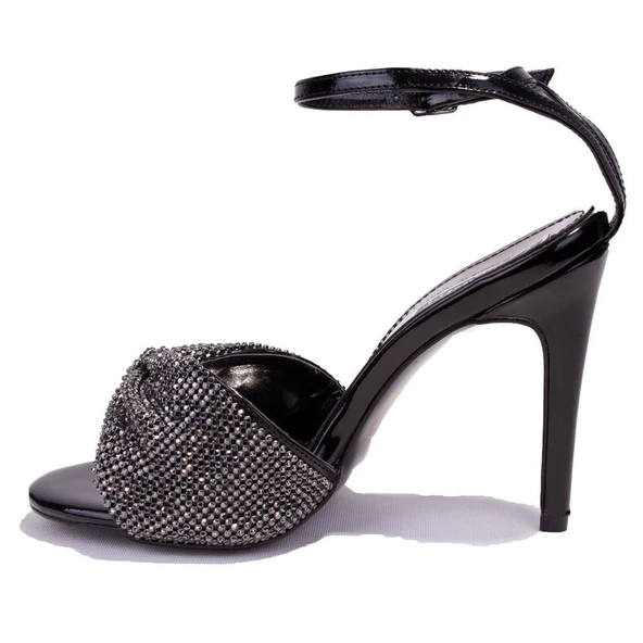 Dagoster DZA07-1240925C Siyah Ayna Taşlı Abiye Topuklu Kadın Ayakkabı - 3