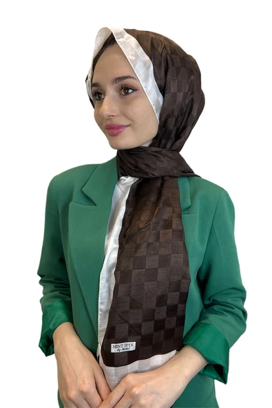 Hint İpek Dama Desenli Monogram Şal 00707 ACI KAHVE