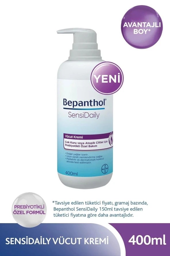 BEPANTHOL Sensidaily Pompalı Vücut Kremi 400 ml l Çok Kuru veya Atopik Ciltler İçin Prebiyotikli Özel Formül