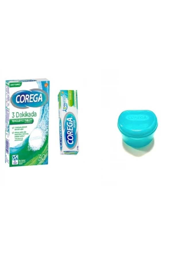 COREGA Tablet + Naneli Protez Yapıştırıcı Krem Diş Kabı Hediye