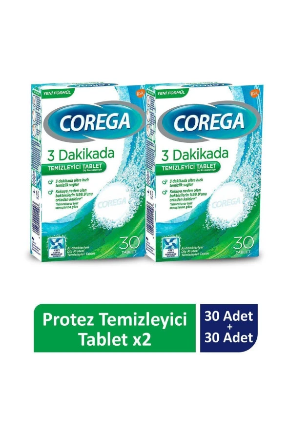 COREGA Cleanser Bio Protez Temizleme Tableti 30'lu X 2 Adet
