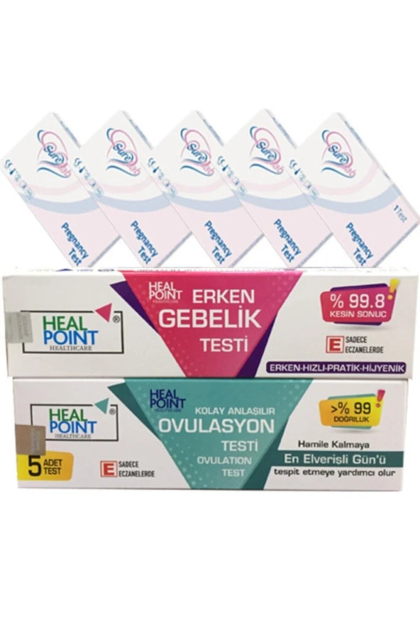 İHEALT Surelab Gebelik Testi 5 Adet + Erken Gebelik Testi %99.8 Sonuç + Ovulasyon Testi 5 Adet