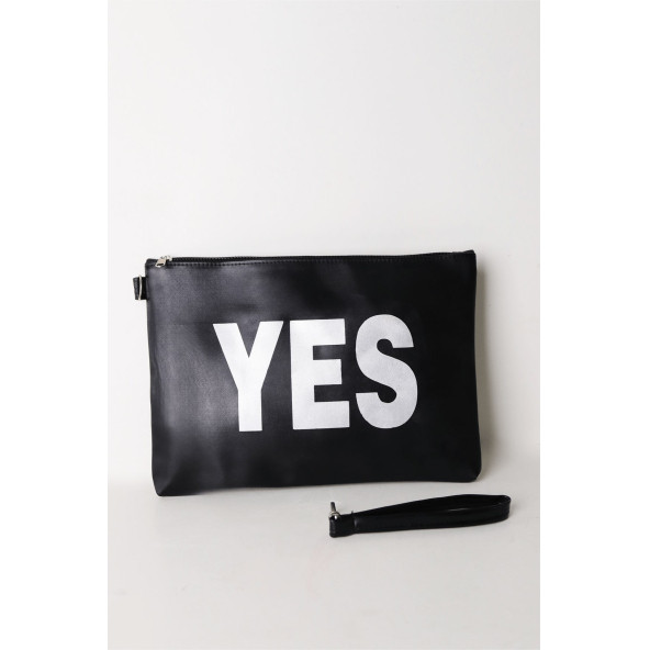 Kadın Vegan Deri Clutch Fermuarlı Siyah Baskılı Omuz Çantası - 4