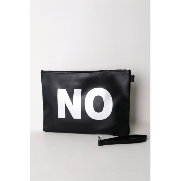 Kadın Vegan Deri Clutch Fermuarlı Siyah Baskılı Omuz Çantası - 5