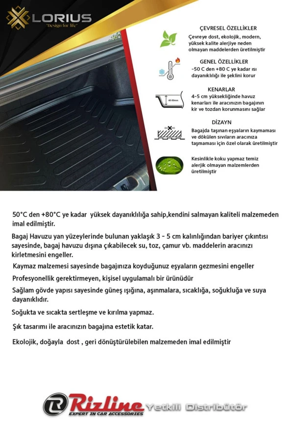 Rizline  Renault Clio 3 2006-2012 Uyumlu Kancalı Model Bagaj Havuzu - 3