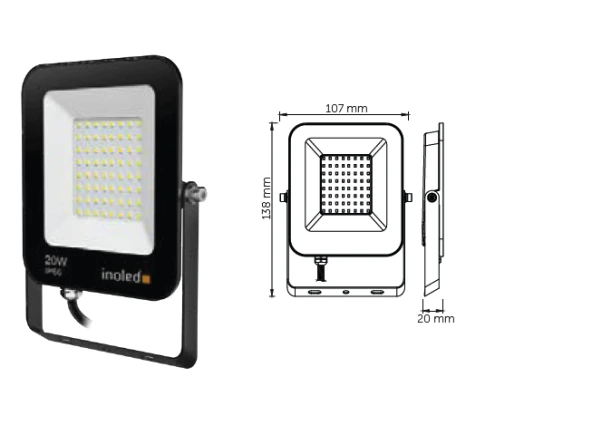 İnoled 20W 6500K Egra Serisi IP66 Beyaz Led Projektör 7202-01