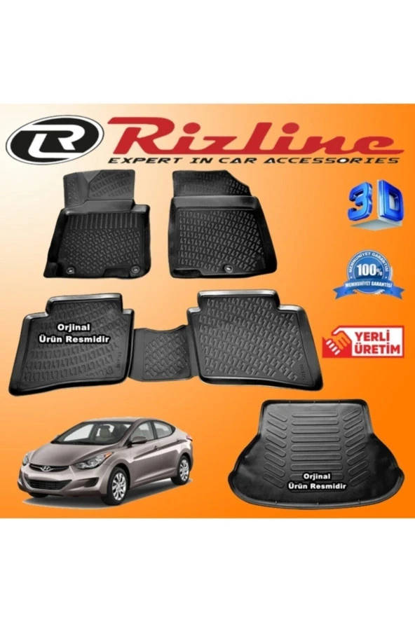 Rizline  Hyundai Elantra 3d Paspas + 3d Bagaj Havuzu 2011-2016 Arası Siyah Set