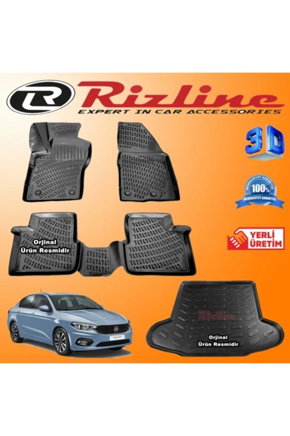 Rizline  Fiat Egea 3d Paspas + 3d Bagaj Havuzu Sedan 2015-2020 Arası Siyah Set
